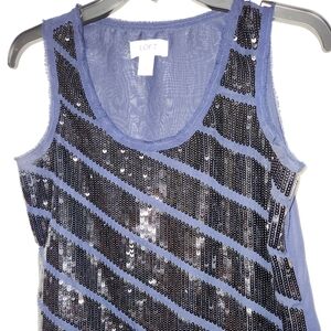 Ann Taylor Loft Navy sequined top, size 6 petite